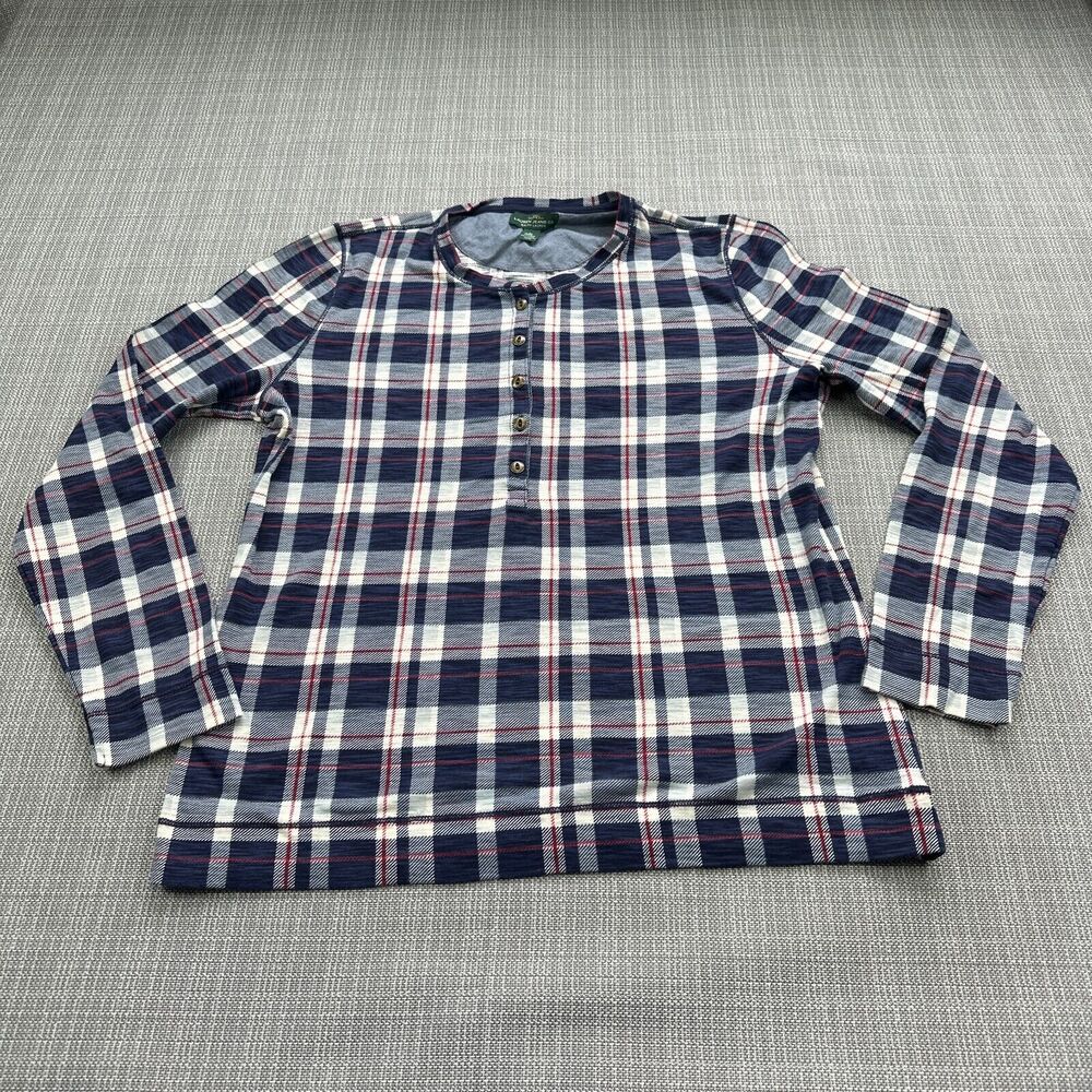 Lauren Ralph Lauren Henley Shirt Women XL Blue Plaid Pullover Base Layer Western